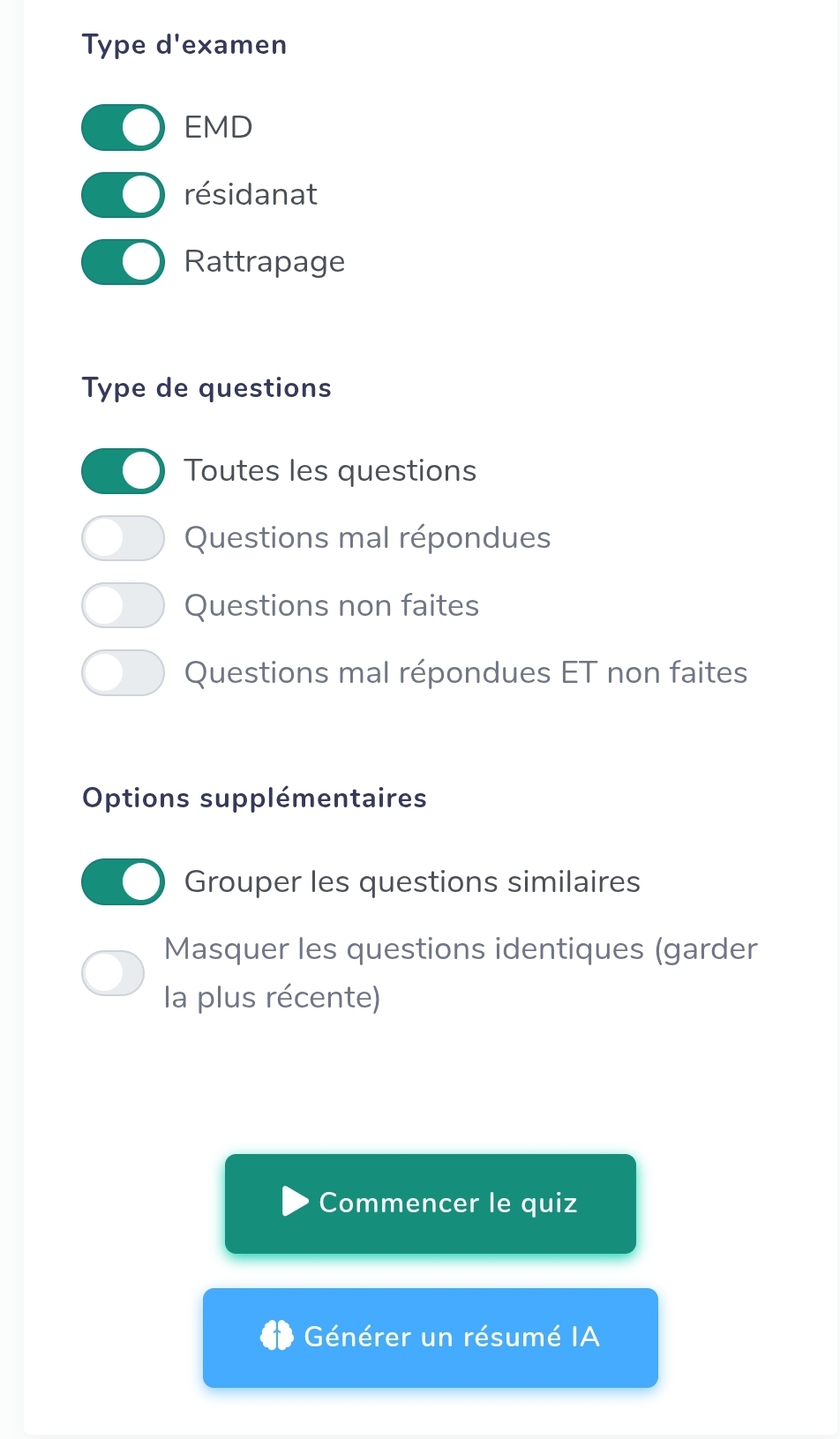 Filtres Quiz Pharmentor